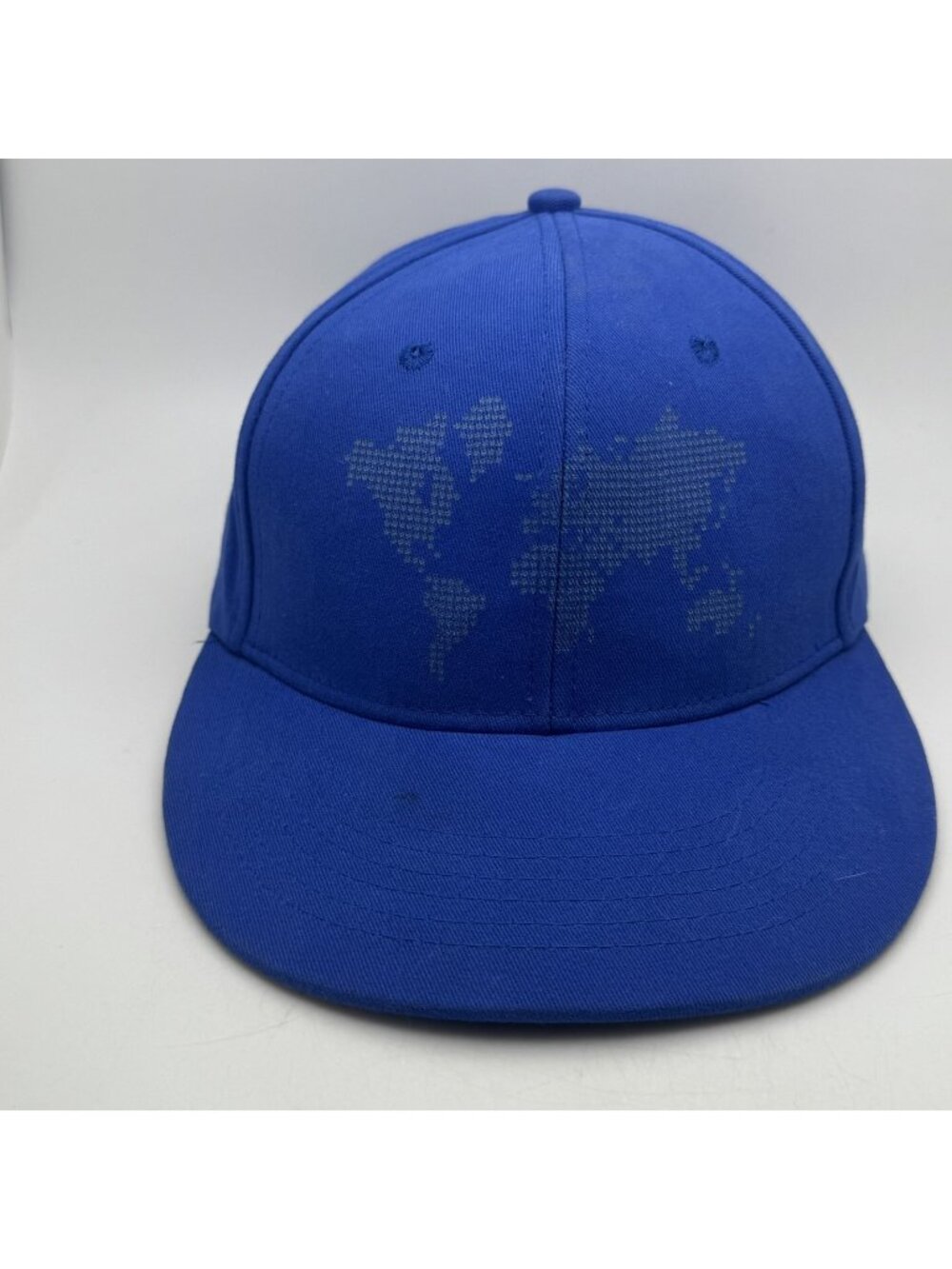 Quake City Caps Snapback Hat Blue World Map Adjustable One Size Fits Most